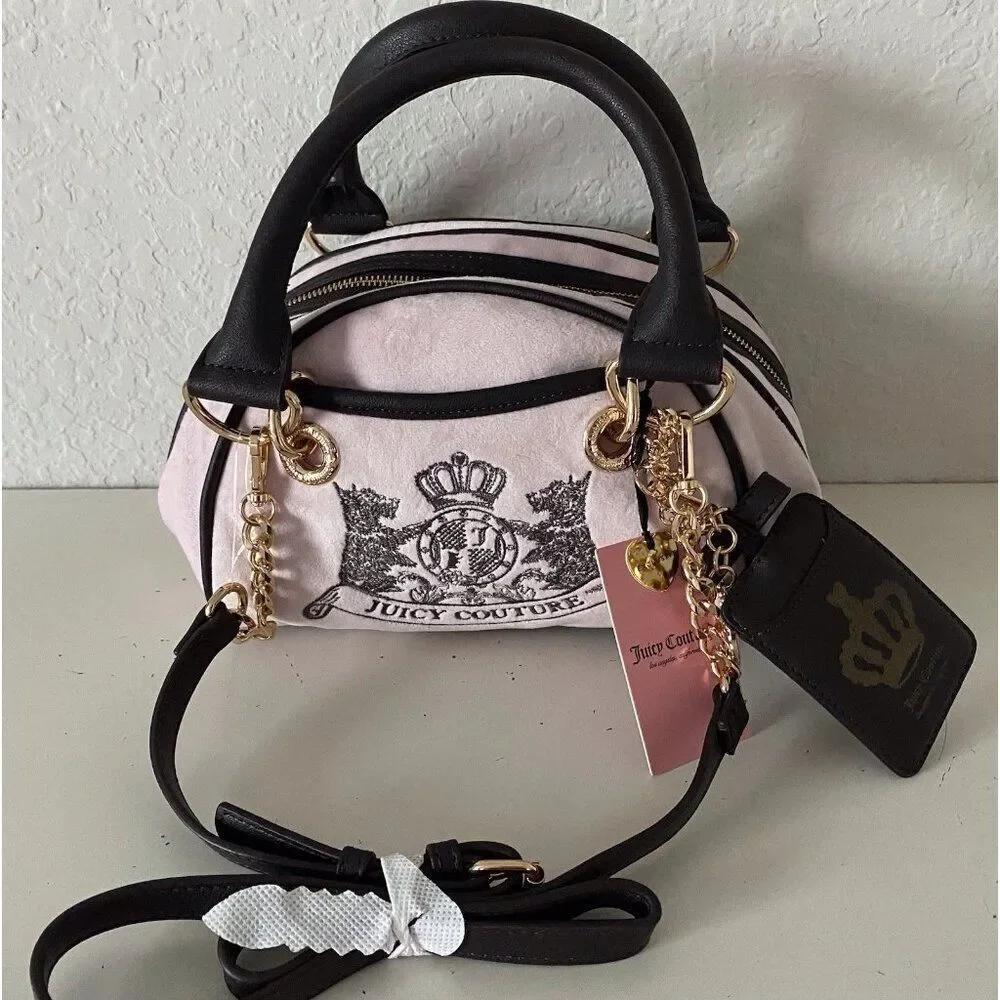 Juicy Couture Classic Scottie Dogs Satchel Crossbody Chiffon Pink With Card Case